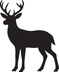 Majestic silhouette of a stag with impressive antlers standing proudly against a clean white background