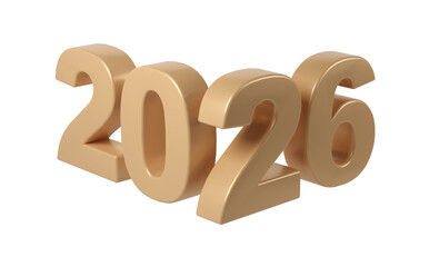 Golden 2026 numbers standing against a transparent background, symbolizing the new year, future, christmas, and celebration