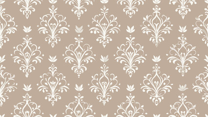 Delicate white damask pattern with small floral accents on a light beige background Keywords: damask, pattern, white, beige, light, delicate, floral, ornate, vintage, classic, elegant, background