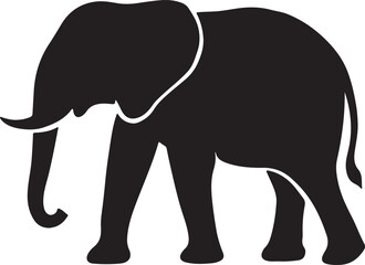 Silhouette of a large african elephant standing with its trunk down against a white background