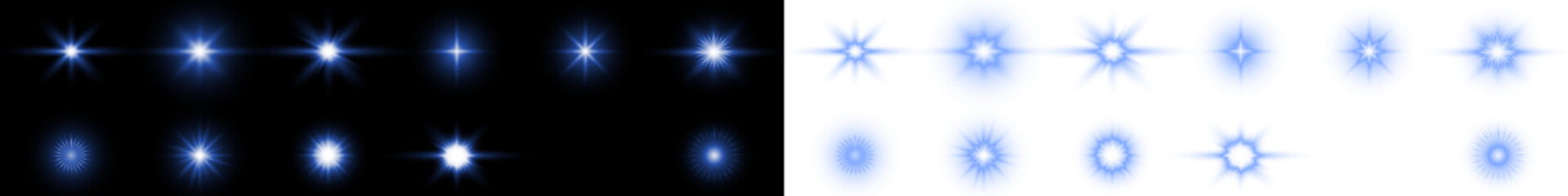 Blue light starburst overlay on black and white backgrounds, creating a dynamic visual effect for...