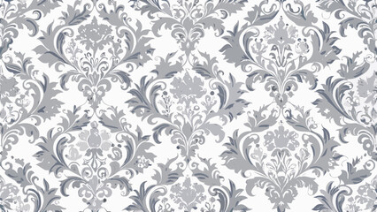 Fototapeta premium Elegant grey damask pattern on a white background seamless wallpaper design vector illustration