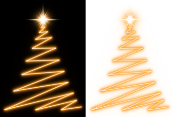 Christmas Tree Zigzag Neon Light Glowing Golden  with Sparkling Star