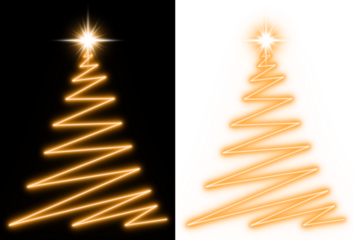 Christmas Tree Zigzag Neon Light Glowing Golden with Sparkling Star