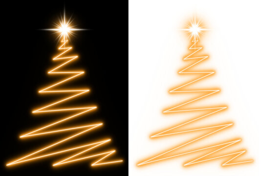 Christmas Tree Zigzag Neon Light Glowing Golden with Sparkling Star - Powered by Adobe