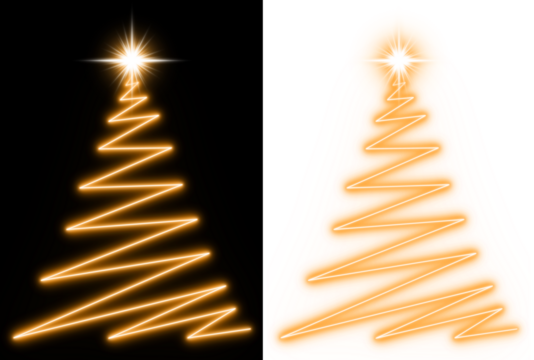 Christmas Tree Zigzag Neon Light Glowing Golden  with Sparkling Star