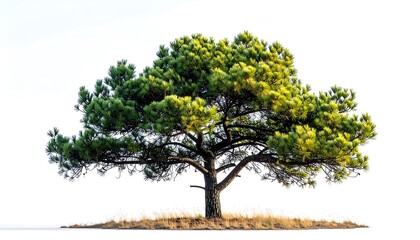A solitary pine tree against a white background