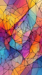 Colorful geometric mosaic pattern with black lines and vibrant color transitions art design