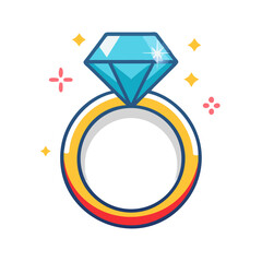 Silver Ring with Diamond Colored Icon