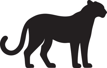 Elegant black silhouette of a majestic panther standing proudly against a white background