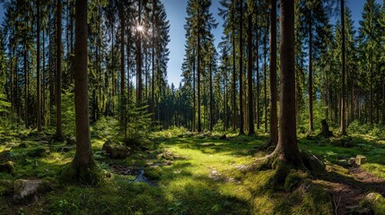 Fototapeta premium Sunlit Forest Floor Panorama