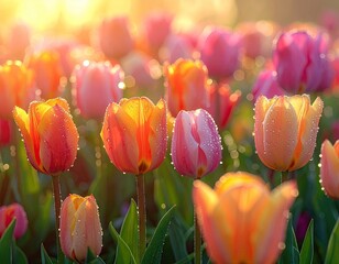 Vibrant Spring Tulips in a Sunny Garden.