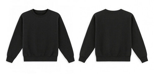 Blank black sweater front and back view mockup on grey background © Drip