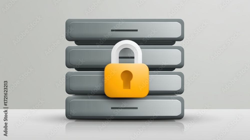Poster data security and confidentiality, padlock protecting sensitive files in folders