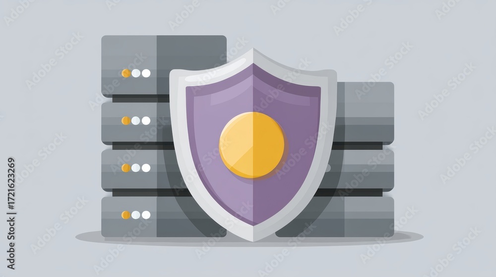 Poster shining golden button on a protective shield, security and access control symbolism