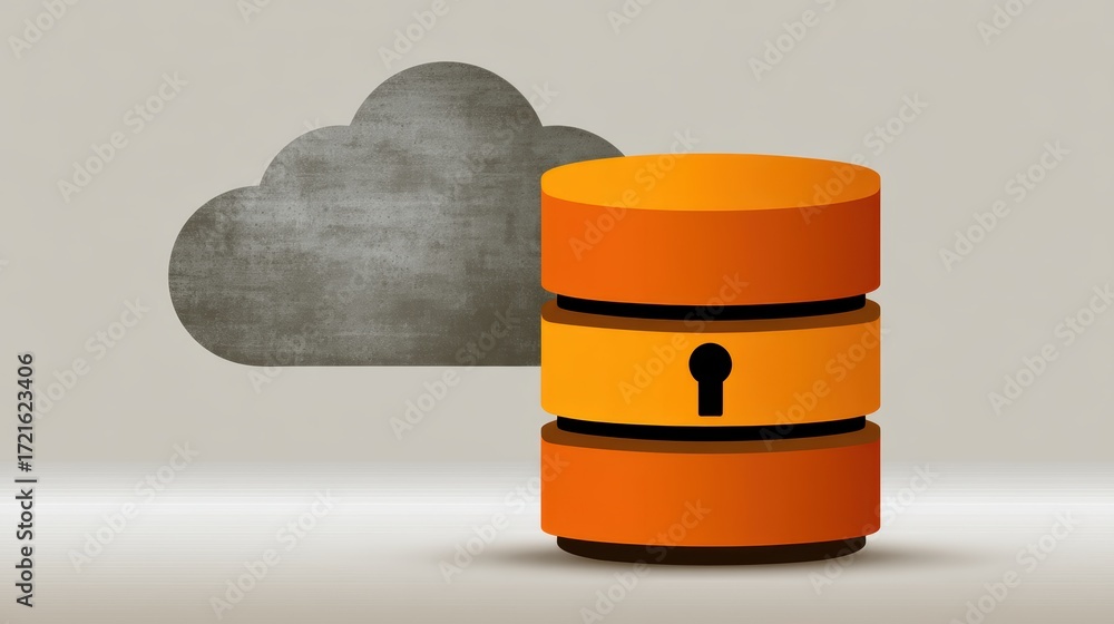 Poster protecting your data, a cloud security visualization with symbolic lock cloud