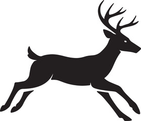Silhouette of a majestic stag with large antlers running gracefully across a white background