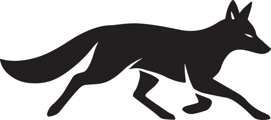 Silhouette of a running fox with a bushy tail and pointed ears in a dynamic pose