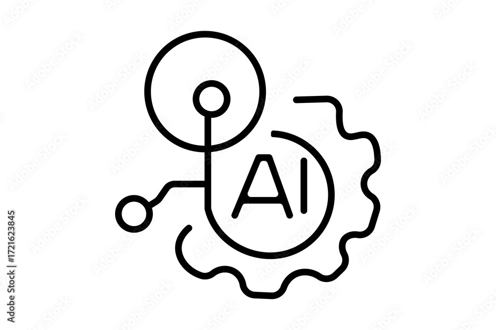 Poster this image shows a minimalist line art of a gear with the letters “ai” inside, connected to circular