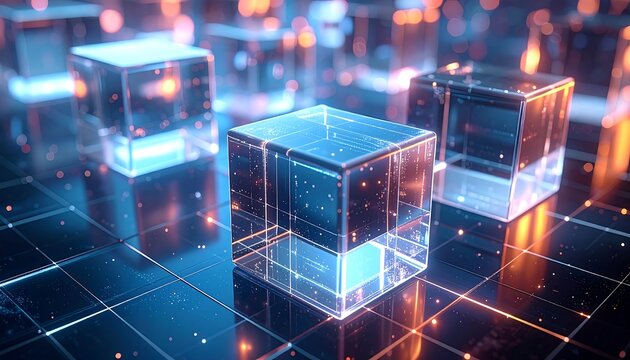 Abstract digital cubes on a grid (4)