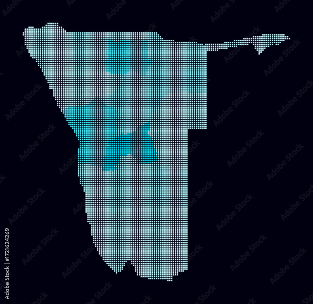 Poster namibia dotted map. digital style map of the country on dark background. namibia shape with square d