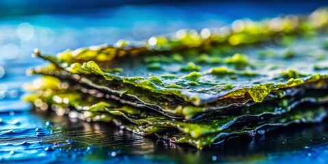 Close-up Tilt-Shift of Fresh and Dried Nori Seaweed: A Textural Comparison of Ocean Bounty