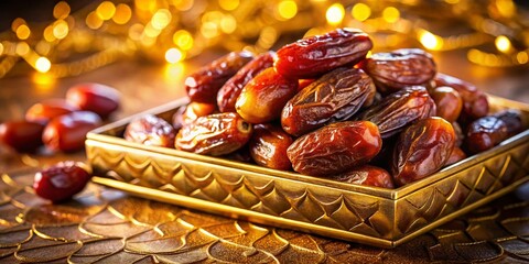 Golden Tray of Dried Dates: Nature's Sweetness, Artisanal Craftsmanship