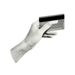 Hand holding bank card. Trendy element with halfton effect for a greeting card, collage, cover design.