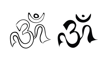 Different types of hand drawn om symbol sign on white background. sound ohm symbol of buddhism and hinduism religion. shiva om text. vector illustration