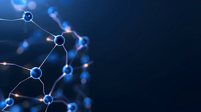 Stunning blue network nodes connecting in a modern digital space for science, technology, or medical concepts with bright data transfer and communication