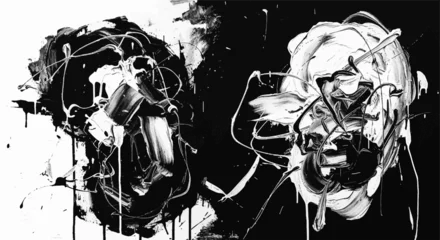 Fotobehang Abstracte kunst Dynamic black and white abstract painting with bold brushstrokes and chaotic splatters, creating a powerful, expressive modern art piece  © hwsky