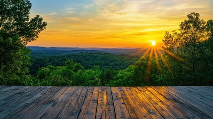 Sunset over forest valley