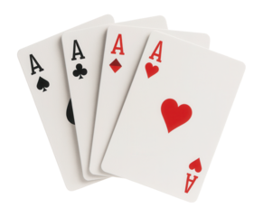 Four aces playing cards arranged in a close-up studio shot.