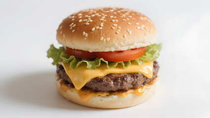 Gourmet beef burger with melted cheese isolated on white