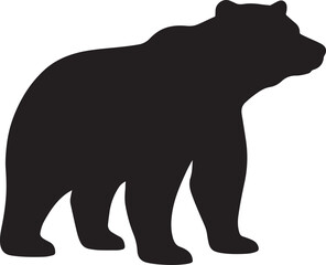 Silhouette of a powerful grizzly bear standing alert on a white background representing wilderness and nature
