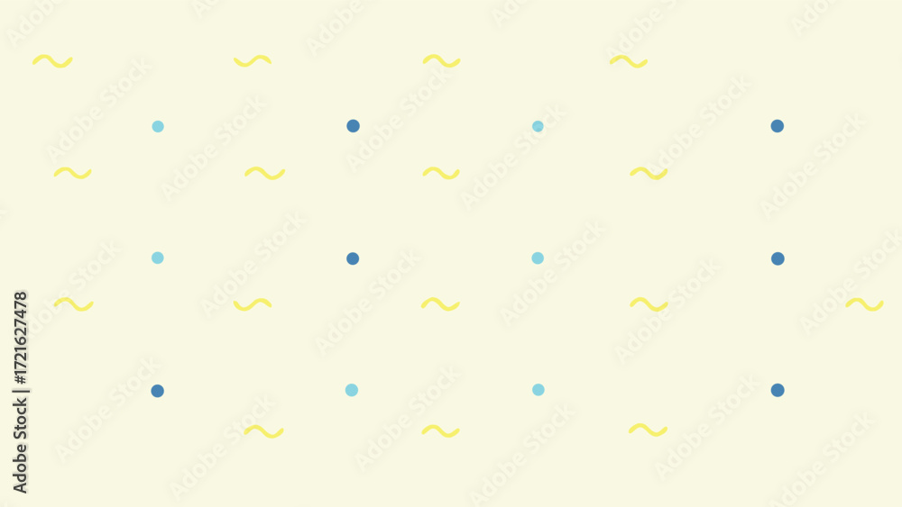 Poster minimalist pattern of yellow waves and blue dots on a pale yellow background abstract texture