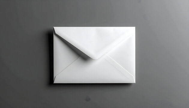A white, closed envelope rests on a neutral gray surface, casting a subtle shadow.