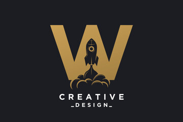 Rocket with letter W unique logo design Premium Vector