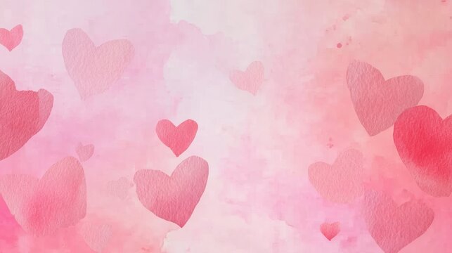 Watercolor background with pink hearts and romantic elements, suitable for invitations, social media, and tender compositions