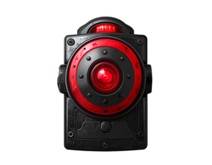 Emergency Signal Light with Red Button, Industrial Safety Device Isolated PNG
