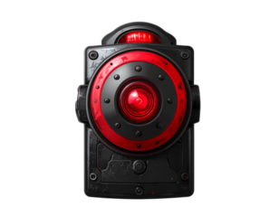 Emergency Signal Light with Red Button, Industrial Safety Device Isolated PNG
