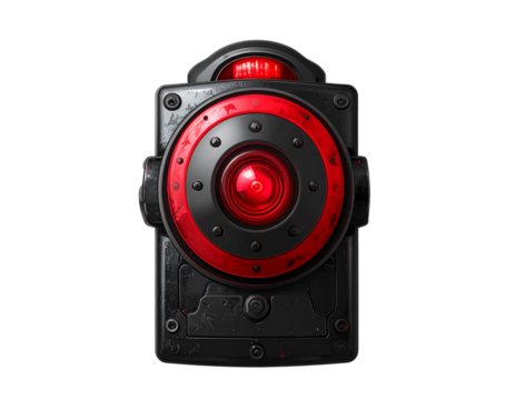 Emergency Signal Light with Red Button, Industrial Safety Device Isolated PNG
