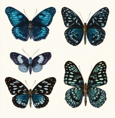 Obraz premium Six vibrant blue and teal butterflies