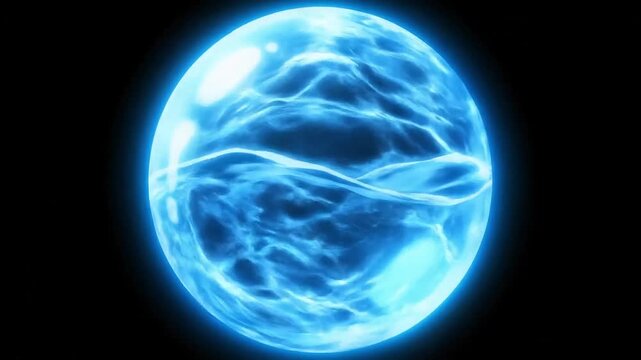 Mysterious glowing blue orb with ethereal energy patterns on a dark background