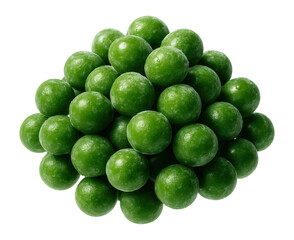 Pile of fresh green frozen peas on white background.