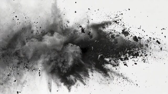 A dramatic image of a black explosion in shades of gray