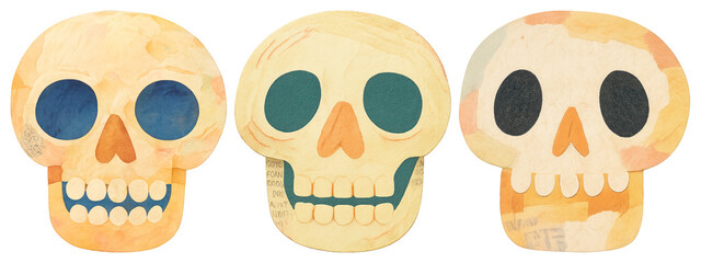 PNG Colorful paper skull illustrations, element set on transparent background
