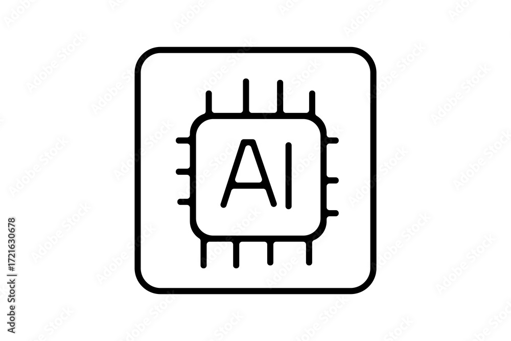 Poster this image shows a minimalist line art of a computer chip with the letters “ai” inside it.