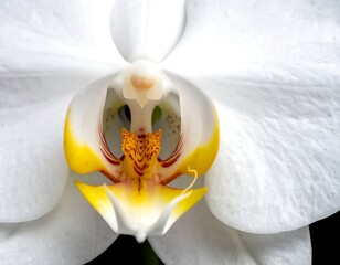 Close-up of a white orchid's center