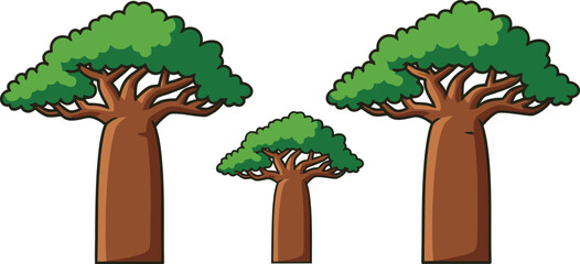 Three baobab trees in savanna style